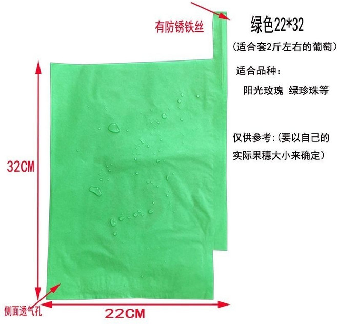 陽光玫瑰葡萄蓮霧芒果枇杷專用套袋 木漿紙防水防蟲防鳥透氣保果農用水果保護紙袋, 100個綠色葡萄袋22*32, 1個