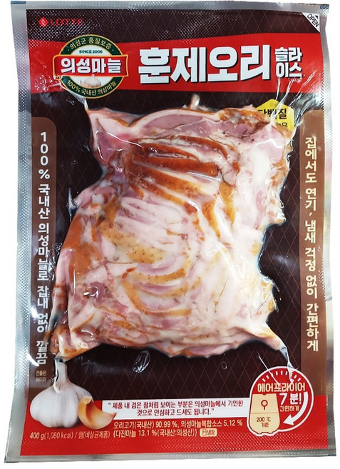 롯데웰푸드 의성마늘 훈제오리 슬라이스 오리훈제, 2개, 400g