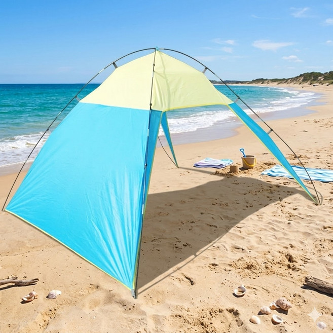 해변 비치 차박 텐트 쉘터 바람막이텐트 천막, 4인용, 블루라임