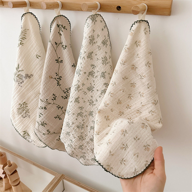 헤이만바 수건세트 120g 40수 면사 타올 먼지없는 순면 답례품 손수건 거즈행주, 그린슈트, 4개