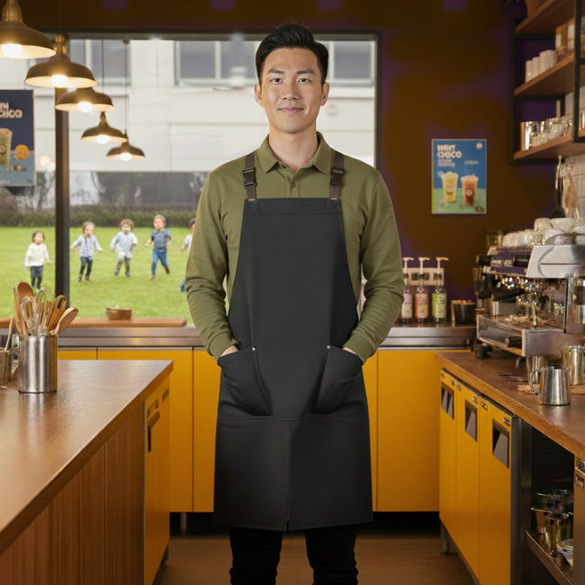 빅사이즈 방수 트임 앞치마 사이즈 조절 45인치까지, 1개, 차콜블랙