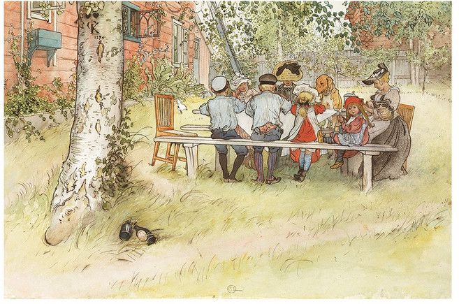 칼 라르손 명화 30종 그림 캔버스 액자 빈티지 인테리어 소품, 08 큰 자작나무 아래의 아침식사