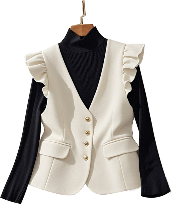 여성용 브이넥 프릴 정장 조끼 베이직 데일리 민소매 베스트