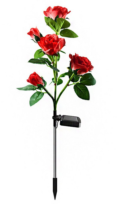 정원 인테리어 태양열 LED 장미 5송이, 레드