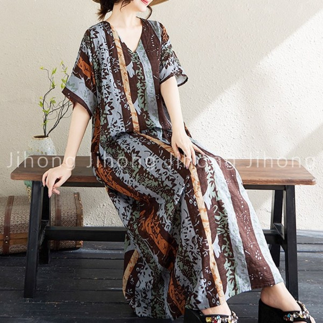 지홍 JIHONG 여름 데일리 홈웨어 롱 원피스 빅사이즈 면마 레이온 휴가 휴양지 바캉스