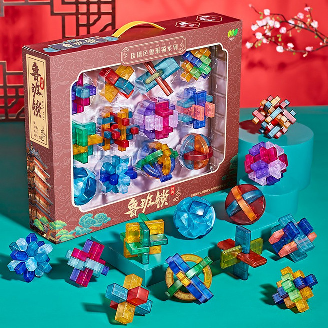 彩色玻璃魯班鎖系列 益智解謎玩具 挑戰空間思維 精美桌面裝飾, S235-6B, 1個, 1片
