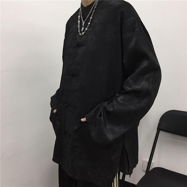 超值 新中式太極國風盤扣襯衫男女漢服唐裝冰絲中山裝睡衣 副廠商品