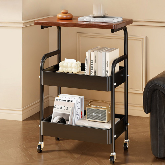 YEAAYE 사이드 테이블 멀티 레이어 이동식 트롤리 3단, 블랙