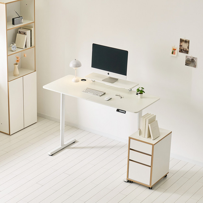 루미 전동 모션데스크 스탠딩 싱글모터 높이조절 사무용 학생용 일자책상 1100 1400, 화이트