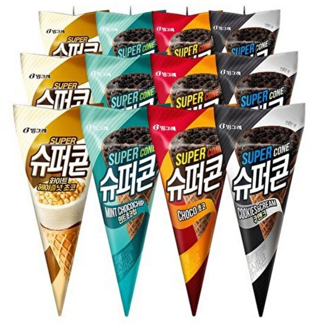 빙그레 [T] 슈퍼콘 혼합 12개 아이스크림 (초코3+쿠앤크3+민초3+화이트3), 150ml