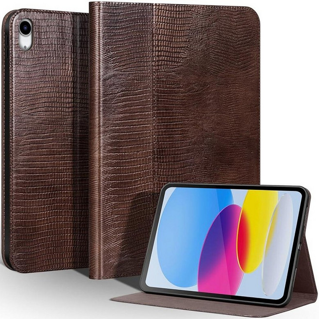 Une Diffe Leather Case for iPad (A16) 11th Gen. 2025 11 Inch iPad 10th Gen.2022 10.9 Inch Full G, Lizard Pattern Brown