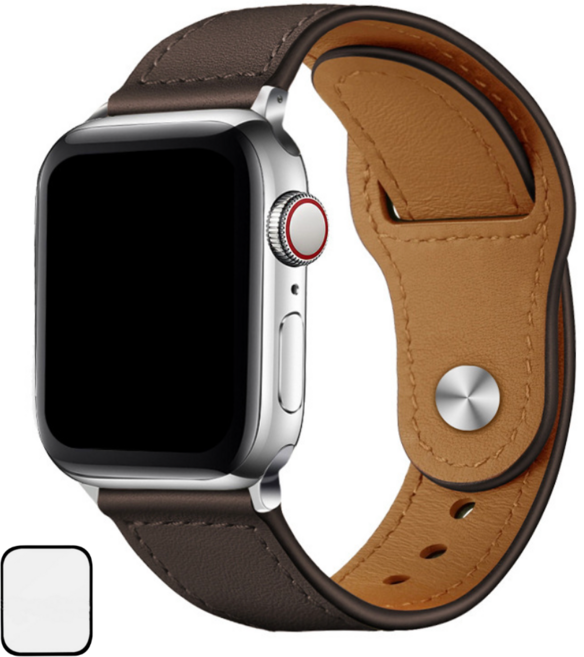 NUBASE 애플워치 호환 싱글투어 단추 가죽 스트랩, 다크브라운