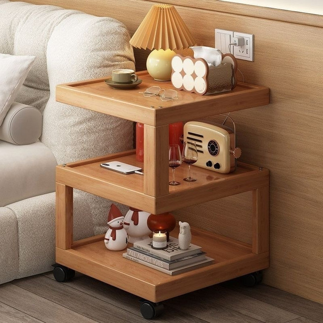 BYOU 다용도 협탁 원목 3단 서랍장 수납장 발통형, 1개, 원목색/원목40cm