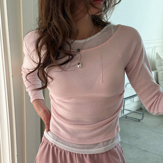 [난닝구]이다벨 레이어드배색긴팔티