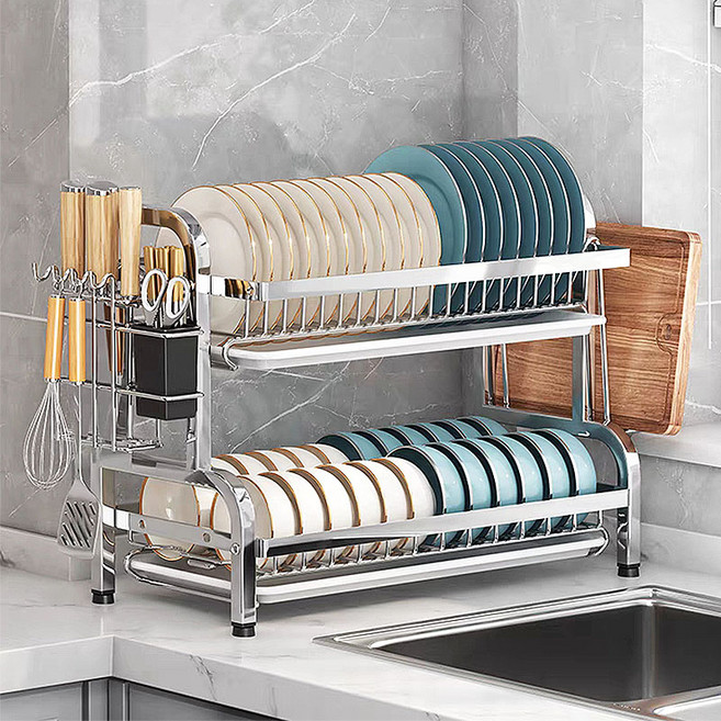 방일 키친 다기능 대용량 스테인레스 식기건조대 잡동사니 선반, 1세트, 실버색(2단)