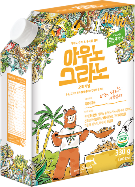 아우노 그라노 첨가물없는 그래놀라 씨리얼 어린이 유아 직장인 간식, 1개, 330g