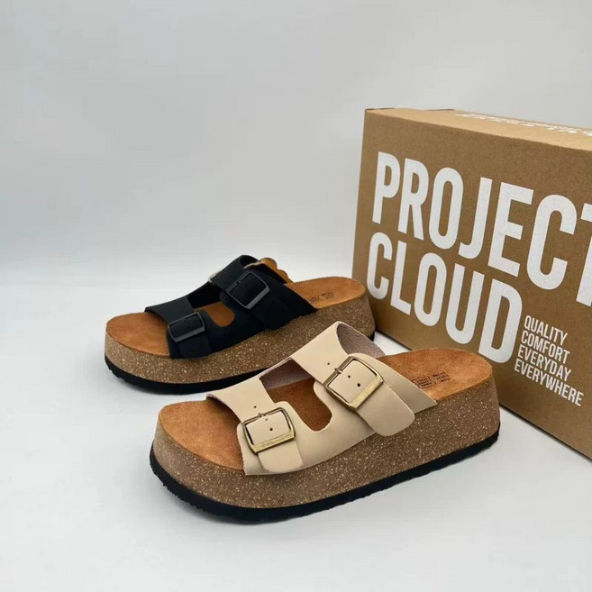 PROJECT CLOUD 雙釦厚底涼鞋, 米白, 39