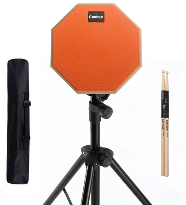 Zoom-AI 연습용 8인치 드럼패드 세트 나무스틱 삼각대 스탠드 보관 가방 입문용 드럼 리듬 연습, 드럼패드+스틱+삼각대+가방(오렌지), 1세트