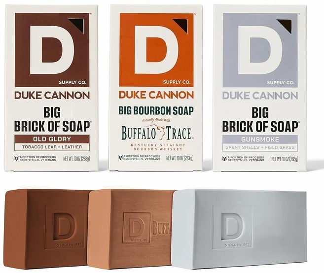 Duke Cannon 남성용 빅 브릭 오브 솝 3팩 버라이어티 - 트리플 밀링 283.5g(10온스) 바 - 천연 오일이 함유된 오래 지속되는 남성용 바 비누 버번 시트, 아메리칸 헤리티지, 283g - 쿠팡