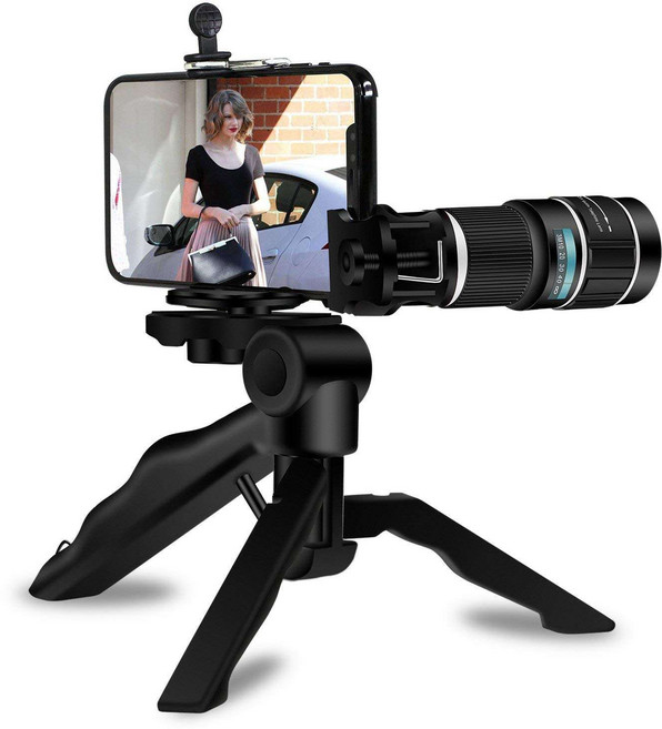 [풀패키지] 뷰콘 20x 배율 DSLR레벨렌즈 고배율 포켓사이즈 휴대폰 망원렌즈 단안경+고급삼각대+휴대폰어댑터, 35mm(블랙)