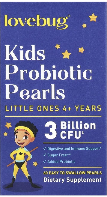 LoveBug Probiotics 어린이용 프로바이오틱 펄 만 4세 이상 30억CFU 삼키기 쉬운 진주 60정, LoveBugProbiotics어린이용프로바이오틱펄만4, 1개 - 쿠팡