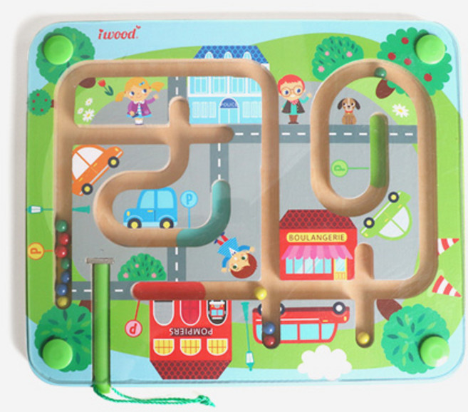 아이우드 유아 교통자석미로 원목교구 장난감, 1개
