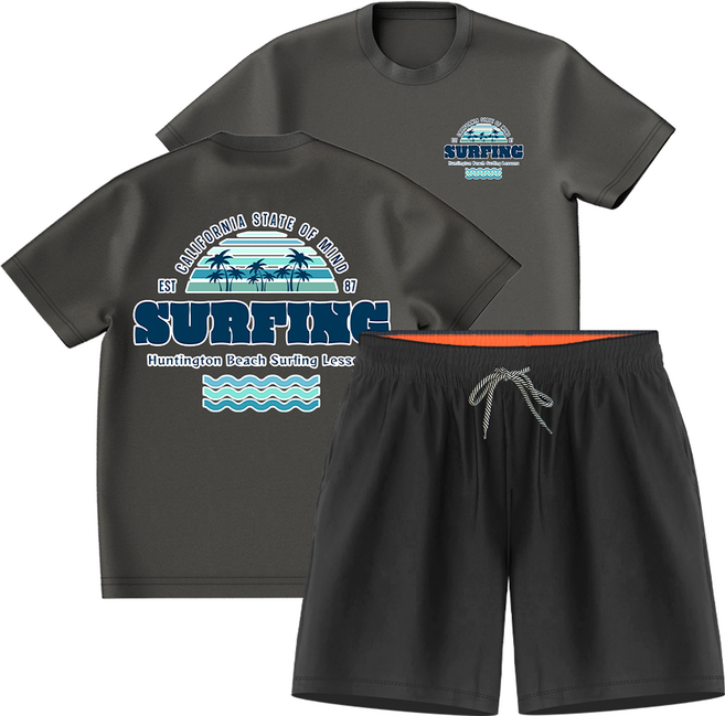 몰토벨리노 썸머 비치 프린팅 오버핏 반팔 레쉬가드 4부 비치바지 상하세트, 서핑웨이브824