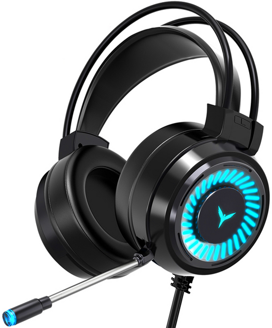 KEYXGSUL 초경량 7.1 LED 노이즈 캔슬링 마이크 4D 게임 헤드셋, 블랙