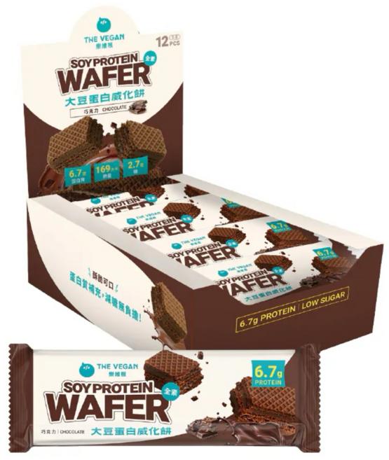 the vegan 樂維根 大豆蛋白威化餅 巧克力口味 補充蛋白質 營養零食, 39g, 12個