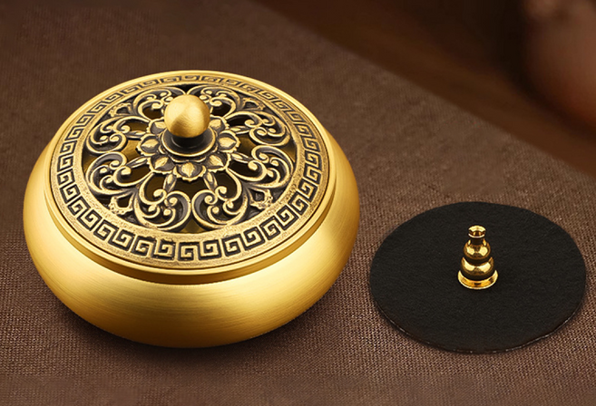 차머덕트 인센스 미니 역류 향로 제사 홀더, 황금 고급 상운, 1개입