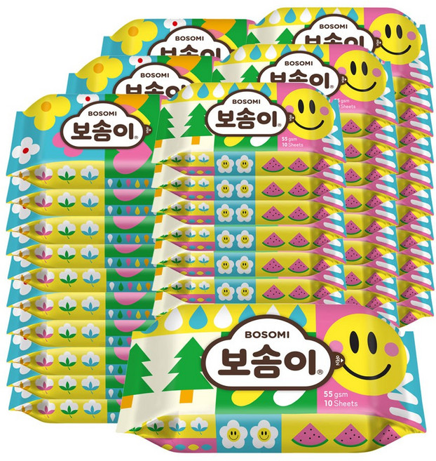깨끗한나라 보솜이 펀앤플레이 라이트 아기물티슈 휴대용 10매 60개, 51g, 10개입