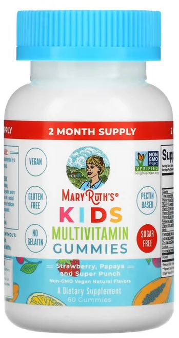 메리루스 오가닉 어린이 종합 비타민 딸기 파파야 및 슈퍼 펀치 구미젤리 60개, 1개, 60정 - 쿠팡