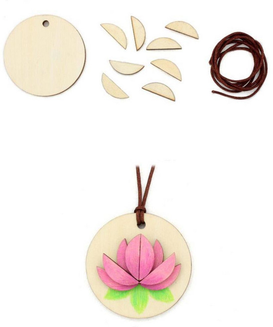 5p 불교 행사 기념 체험 만들기 자연 나무조각 연꽃 목걸이 흥미유발 어린이집, 1개