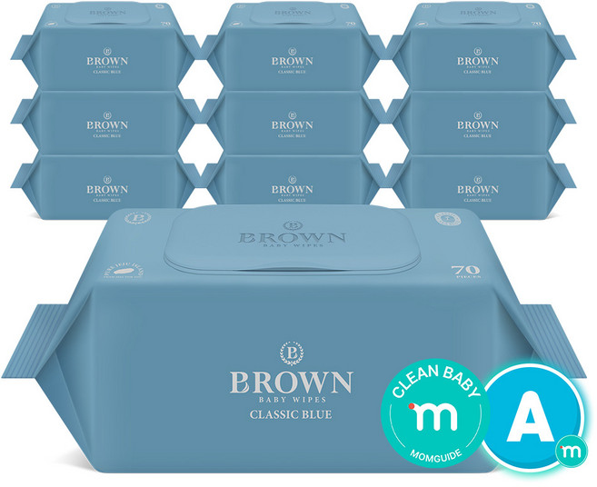 물티슈 구매1위 도톰한 물티슈 엠보싱 캡형 브라운 물티슈 클래식 블루 1등급 제주에디션, 73g, 70매, 10개