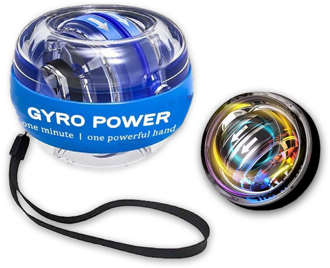 GYRO POWER 金屬加強款自啟動彩燈腕力球 腕力訓練器, 鉑金藍-自啟帶彩燈, 1個