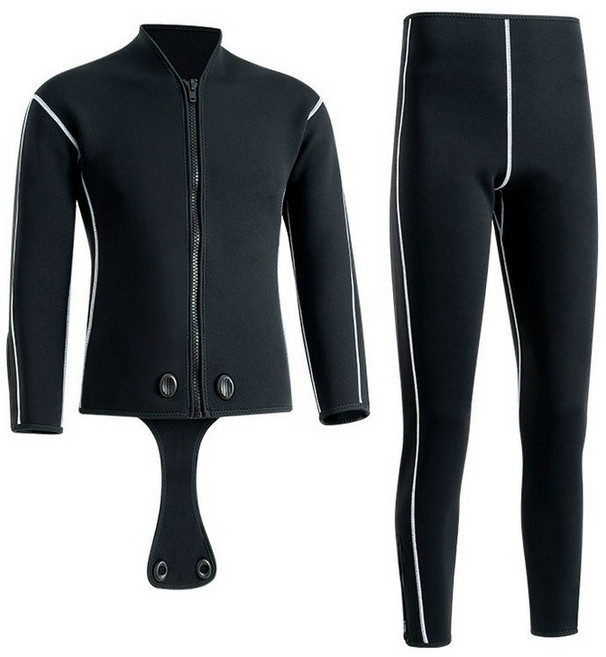 프리다이빙 슈트 세트 블랙 지퍼 3mm 잠수복 스킨스쿠버 투피스 바다 다이버 입문 초보, 3MM 분할 세트, 블랙-3MM