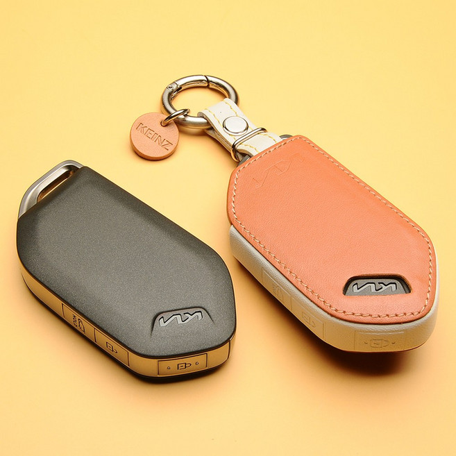 KEINZ 기아 더뉴 모닝 스마트키케이스 Cream 키홀더, 4버튼, 탄
