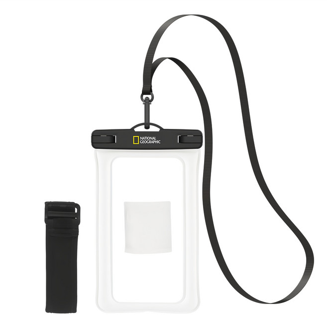 내셔널지오그래픽 4중 잠금 스마트폰 방수팩 + 넥스트랩 + 암밴드, 화이트, 1개