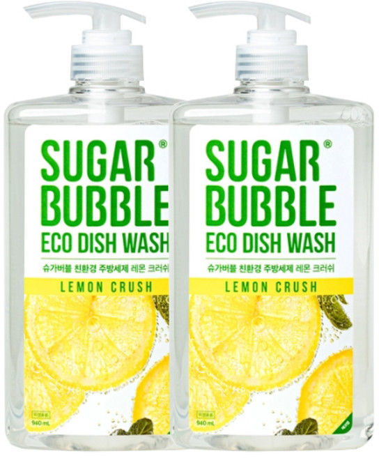 슈가버블 친환경 에코 주방세제 레몬크러쉬 940ml x2, 2개
