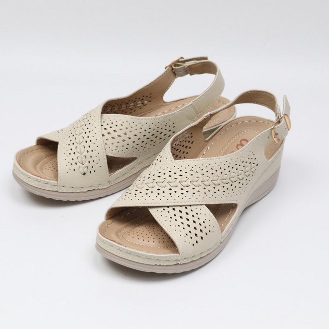 발편한 여름 크로스 펀칭 스트랩 웨지통굽 엄마샌들 중년샌들