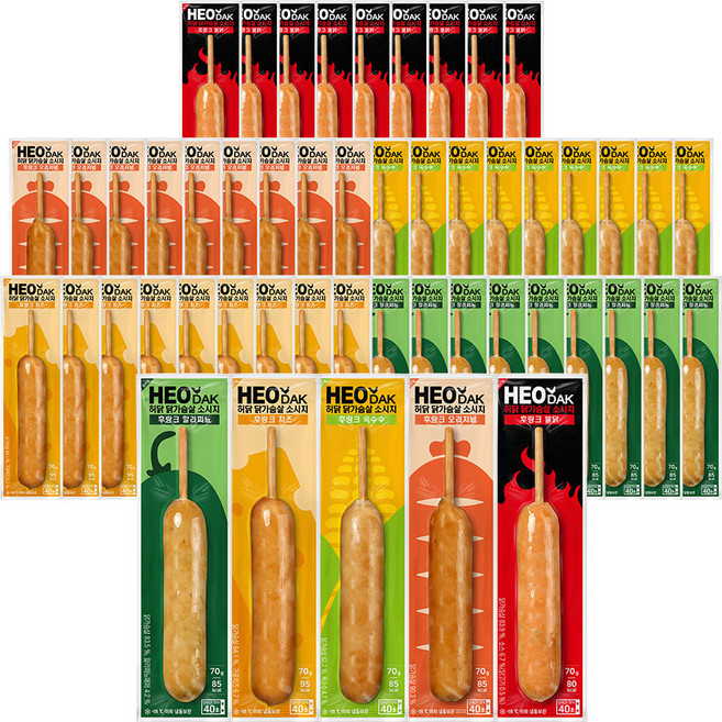 허닭 닭가슴살 소시지 후랑크 5종 혼합, 70g, 50개