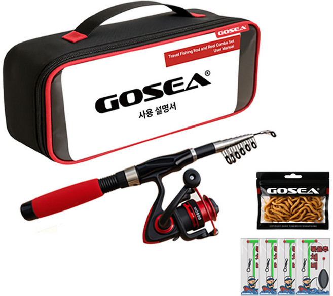 고씨 여행용 낚시대 릴 콤보 세트, 블랙 + 레드