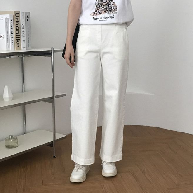 여성 통바지 면 스판 뒷밴딩 10부 팬츠 간절기 데일리 체형커버 편한 마듀 바지
