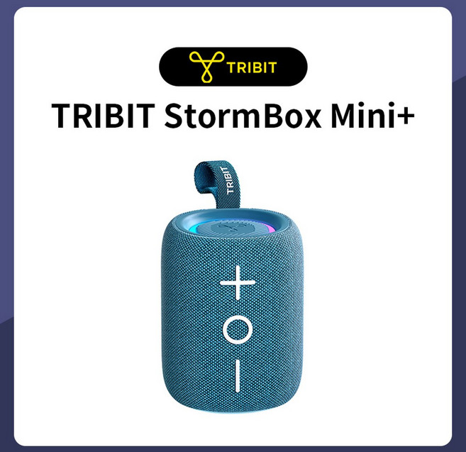 TRIBIT StormBox Mini+ 블루투스 스피커 12W 360 XBass 사운드 LED 12시간 재생 야외 하이킹용 IPX7 방수, Blue