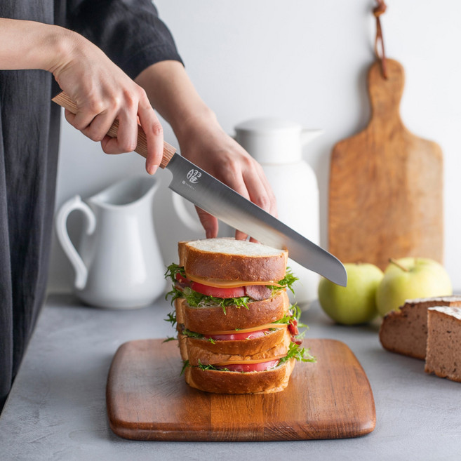[일본정품]약셀 요우 YO-U 스테인리스 나무손잡이 빵칼 브레드나이프, 1개