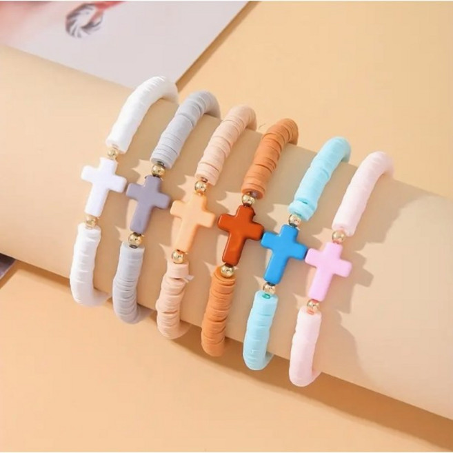 클로버즈 행운 건강 기도 마카롱 십자가팔찌 소원성취, 파스텔 6입, 1개, 파스텔6입