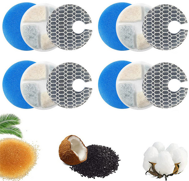 스테인리스 스틸 자동 순환 필터 반려동물 물 분수대 강아지 고양이 급수기 스마트 음수대, 4개, 필터솜세트 4개 미국 규격 어댑터