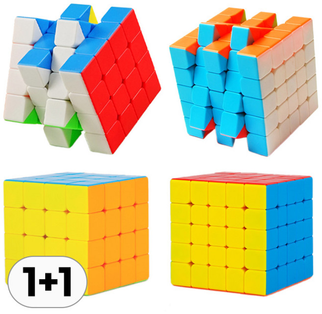 1+1 세트 444 + 555 큐브 단계별 퍼즐 Cube 루빅스 4x4 5x5 선수용 큐빙 사각 파스텔 레인보우 특수 루빅 무지개 장난감 취미 보드 게임, R99739B(레인보우 444큐브+555큐브, 1세트, 1세트