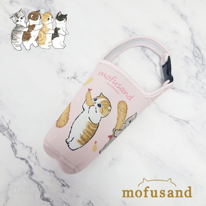 mofusand 貓福珊迪 潛水布水壺袋, 1個, 粉