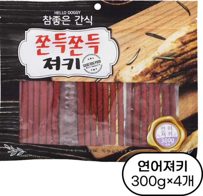 헬로도기 강아지 쫀득쫀득 져키, 연어, 300g, 4개